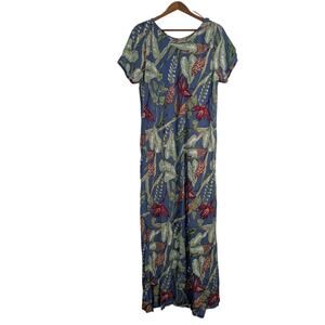 Vtg Hilo Hattie Hawaiian Original Maxi Dress 1990s Tropical Botanic Beach Large